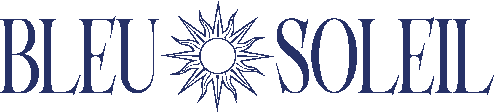 Logo bleu Bleu Soleil avec soleil stylisé, univers méditerranéen